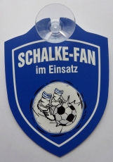 Schild mit Saugnapf - Schalke-Fan im Einsatz