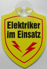 Schild mit Saugnapf - Elektriker im Einsatz