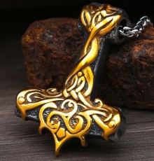 Halskette - Thors Hammer mit Triskele - silber/gold Optik