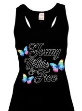 Frauen Top - young,white & free - schwarz - weiß