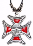 Halskette - Eisernes Kreuz mit Totenkopf - rot