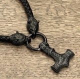 Halskette - Thor Hammer - schwarz in schwarz