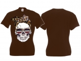 Frauen T-Shirt - Leoparden Schädel - braun