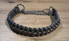 Hundehalsband - schwarz-weiß-rot - Cobra mit Zugstopp