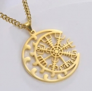 Halskette - Wikinger Kompass im Mond - gold