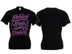 Frauen T-Shirt - weiblich/weiß/deutsch - schwarz/lila