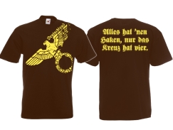 Frauen T-Shirt - Alles hat nen Haken, nur das Kreuz hat vier - braun