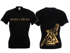 Frauen T-Shirt - Hugin & Munin - schwarz/gold