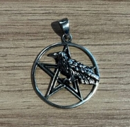 Silber Kettenanhänger - Pentagram mit Rabe - Silber 925