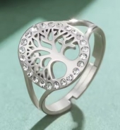 Ring - Lebensbaum mit Glitzersteinen - silber Optik