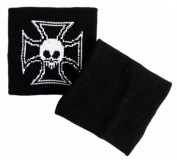 Schweißband - schwarz Totenkopf Kreuz