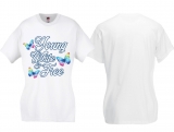 Frauen T-Shirt - young,white & free - weiß - blau - Motiv1