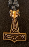 Anhänger - Thor Hammer mit Widderkopf   - Bronze
